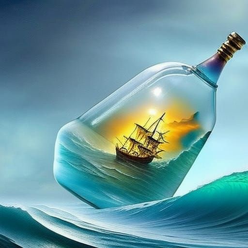 A ship in the bottle adrift - AI Generated Artwork - NightCafe Creator