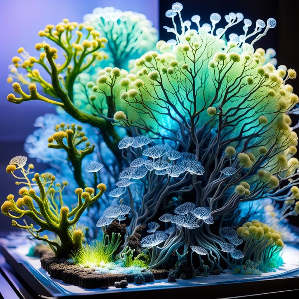  Bio art experimentation growing microscopic organism bioluminescent living sculptures details   by @Theartfarm