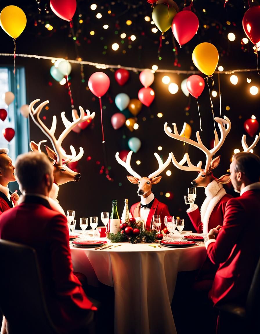 Reindeers in a Christmas Party v14 - AI Generated Artwork - NightCafe