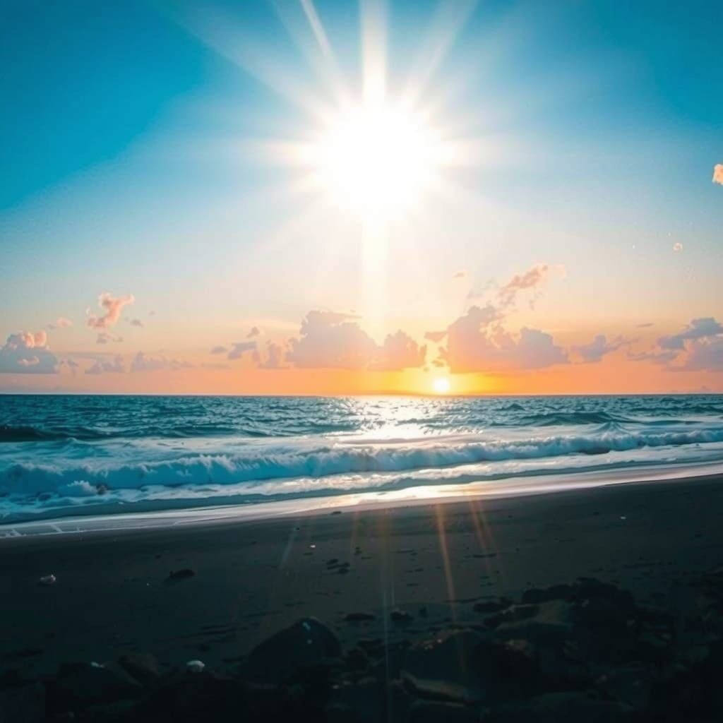 Beach Sunset with Cross in Impressionist Style