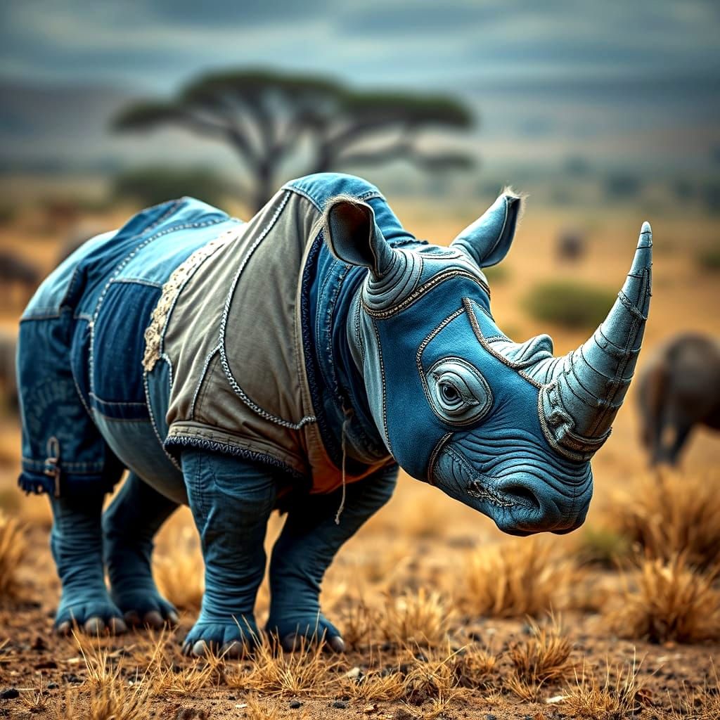 Denim patchwork Rhino  by @forge4ward