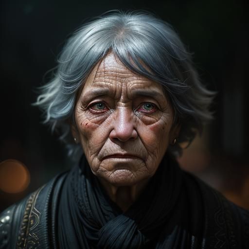 Sad old woman Who lost everything 