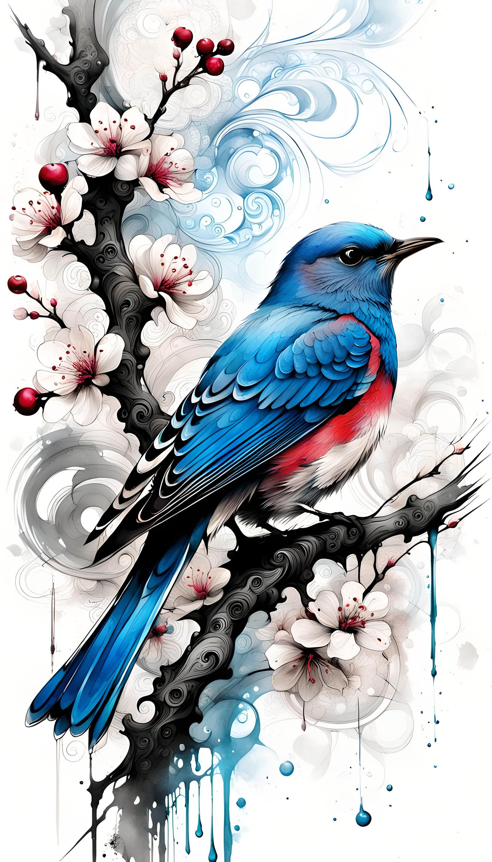 Bluebird and Cherry Blossoms  by @Oblique Lens