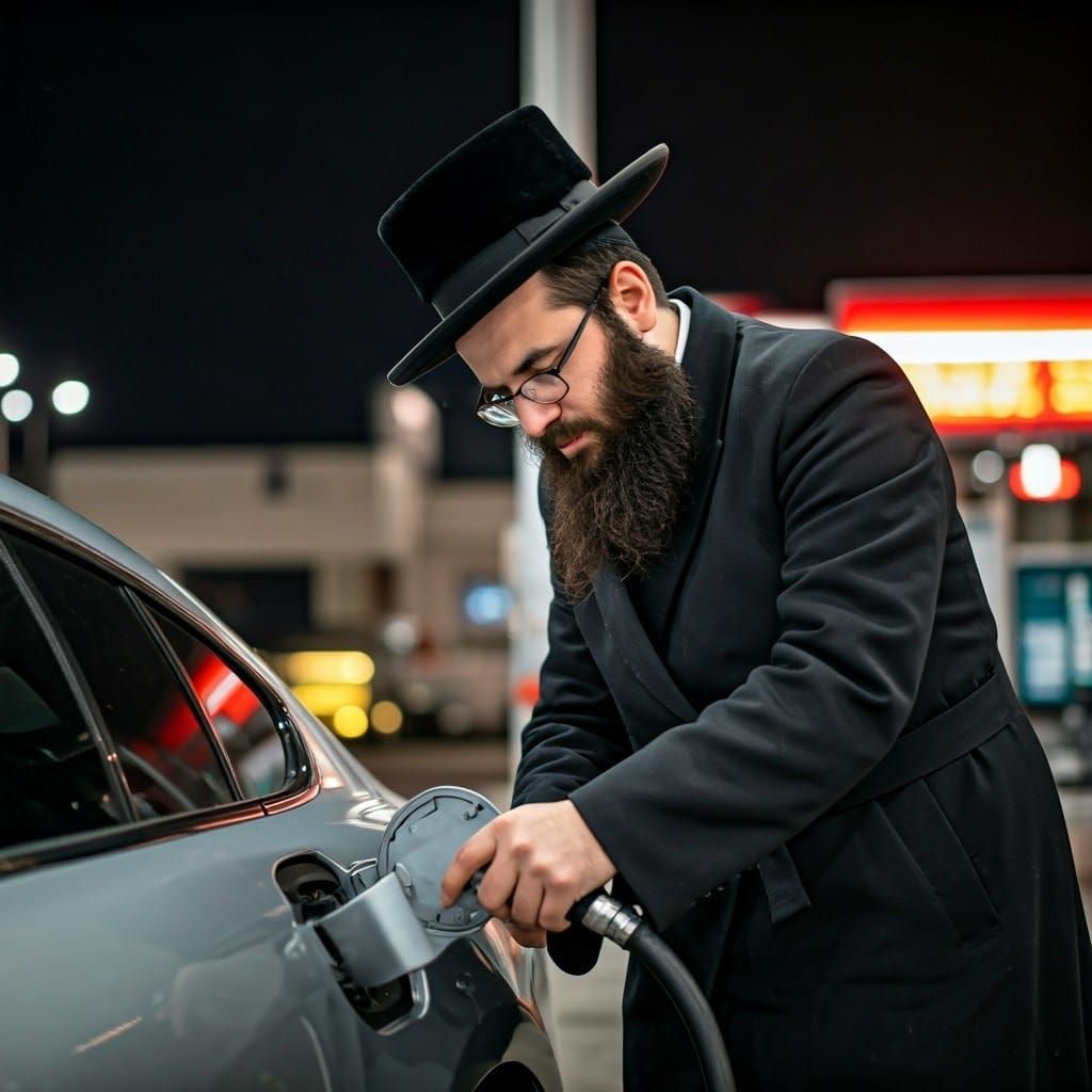 Orthodox Jew Refuels Luxurious Car