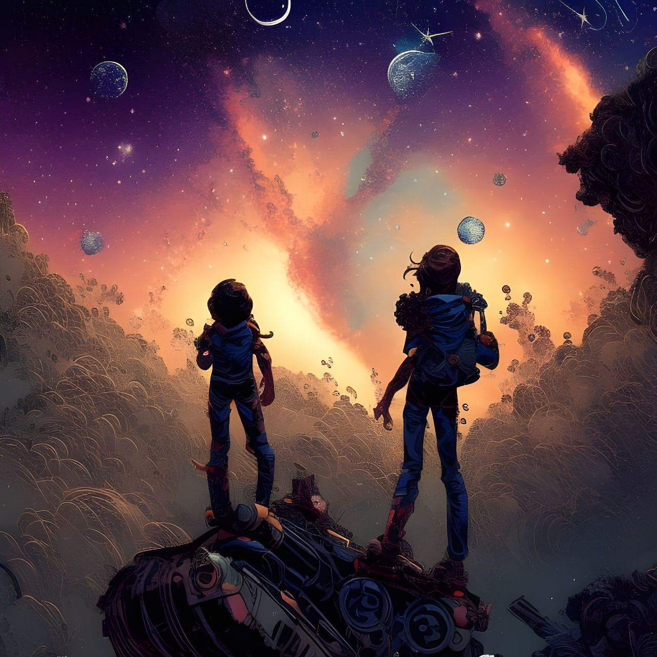 beautiful starry sky Hyper-detailed masterpiece by Nate Simp...
