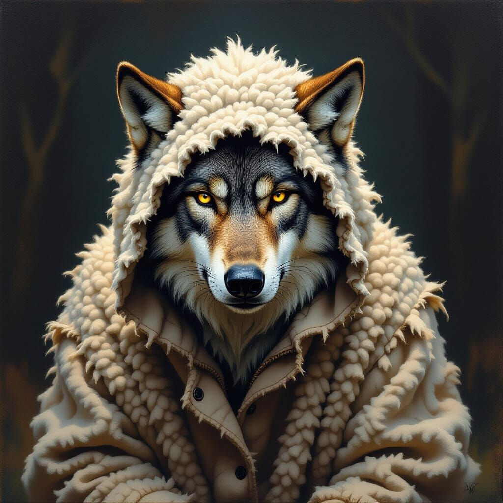 Wolf in Sheep's Clothing Dark Fairy Tale Illustration