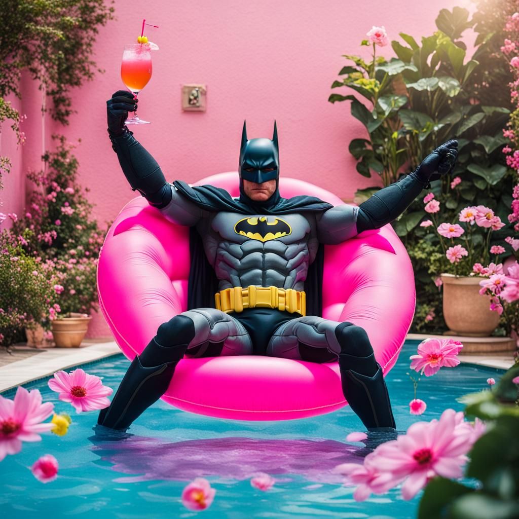 Batman on a well deserved cocktail break