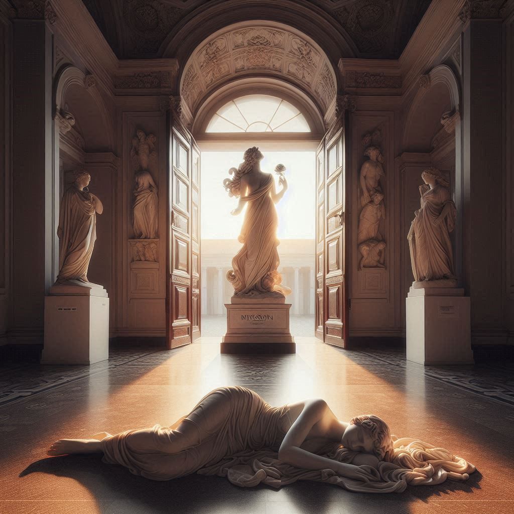 Marble statue with rose