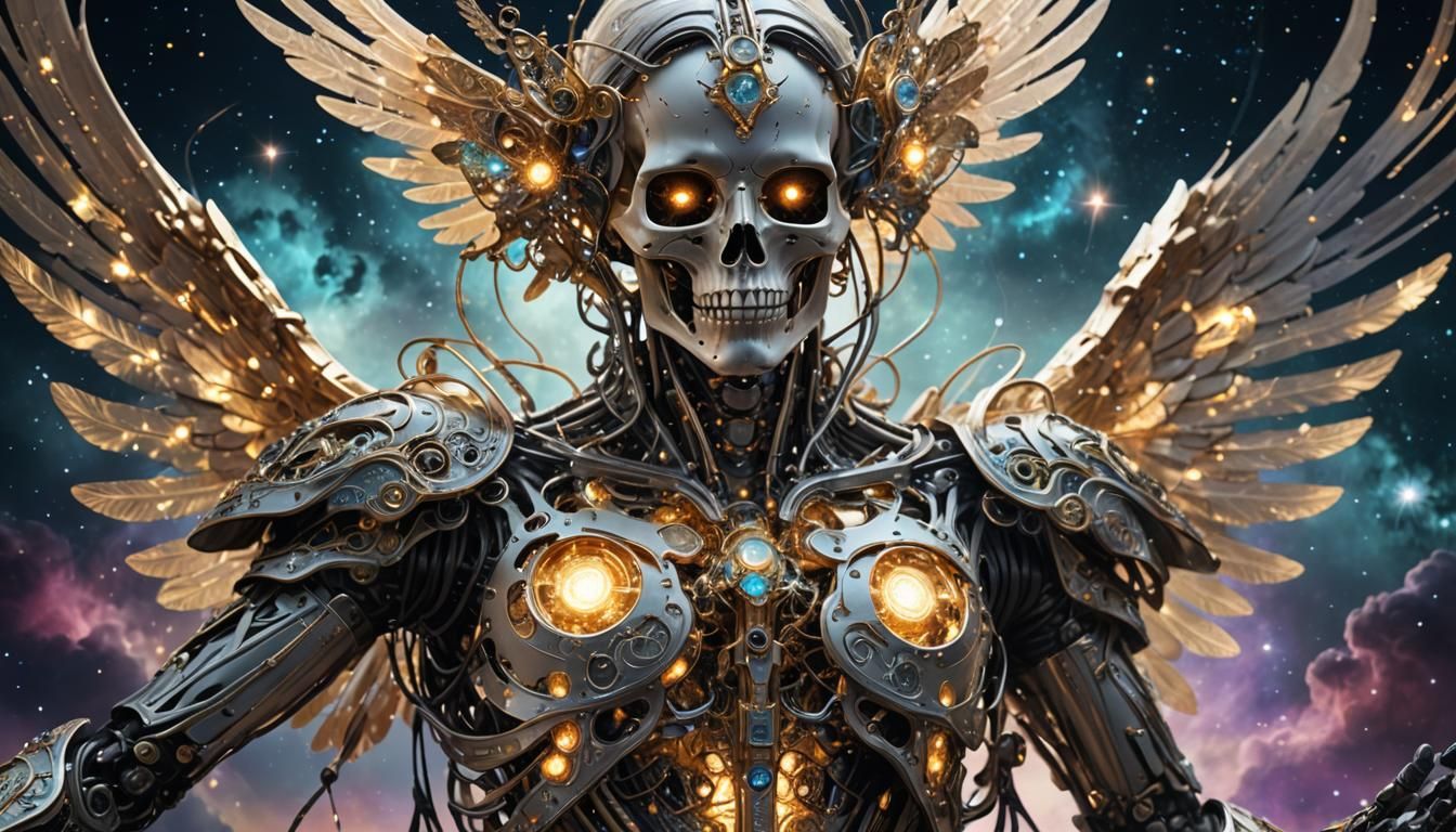 Titanium Angel Rising from Starlight Galaxy