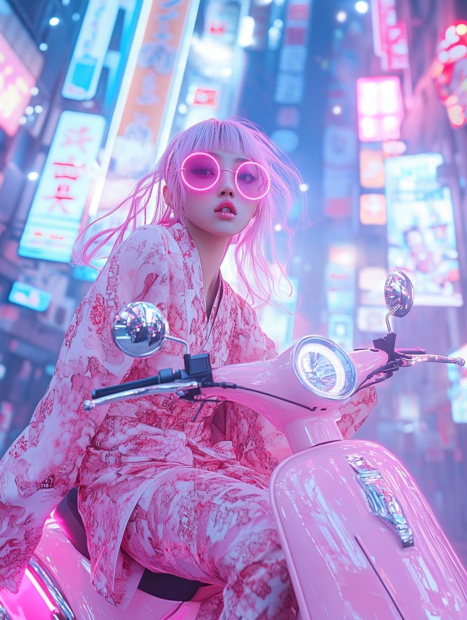 "Neon Ride in Tokyo Nights"