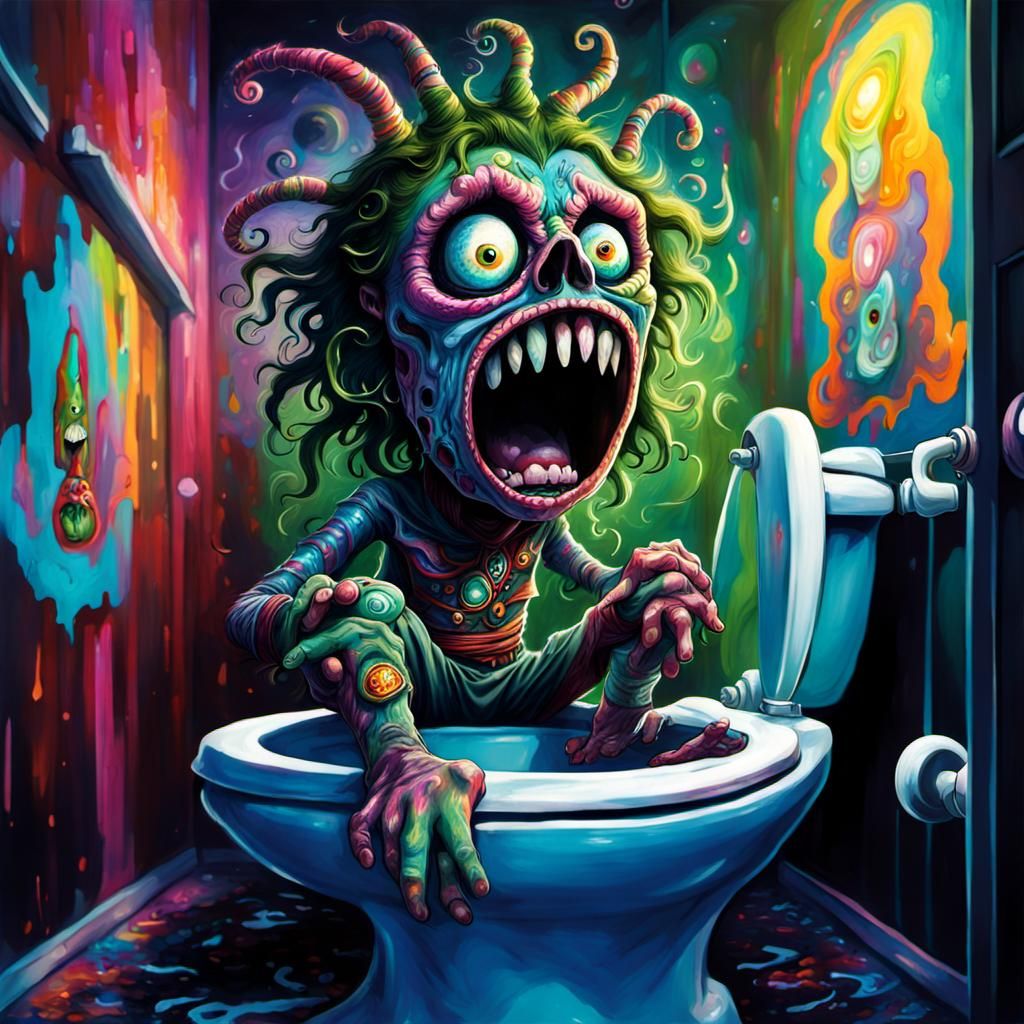 an angry whatsoever on a toilet, ayahuasca psychedelic art b...
