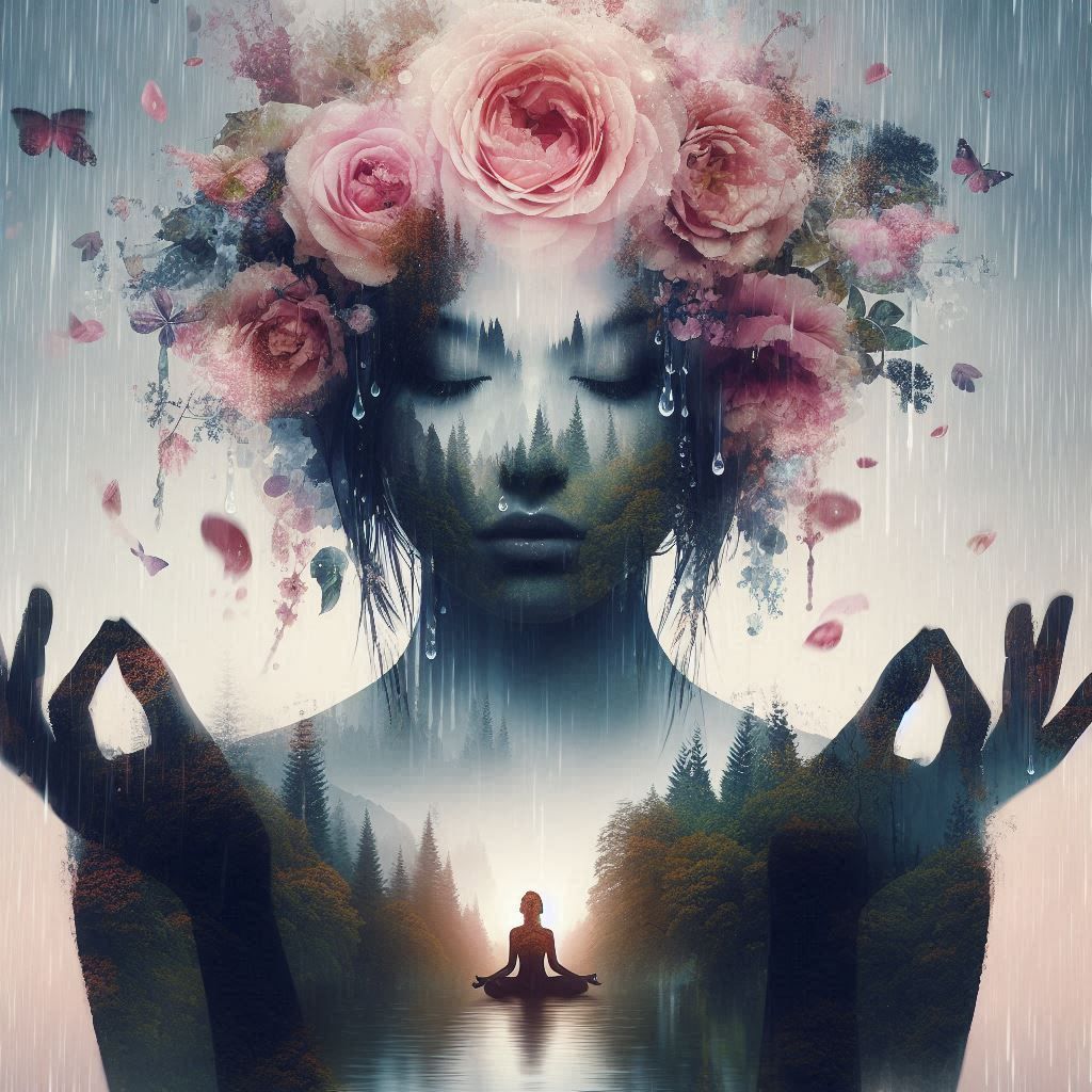 double exposure beautiful fantasy DALL-E 3 portrait landscap...