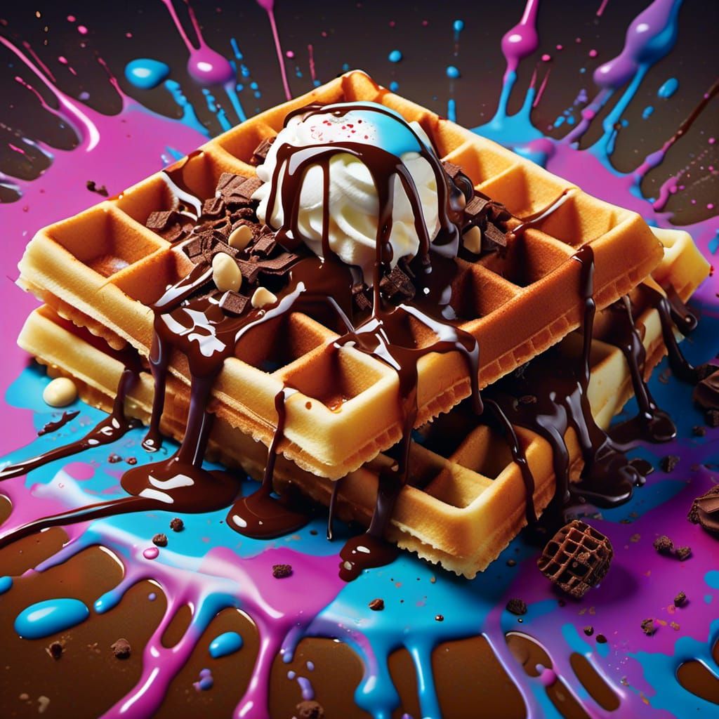 <lora:FoodGloriousFood:1.0>  Ultrafine Close Up HD 3D Octane HD Image; Beautifully Authentic intricately detailed decadent waffle dessert- D...