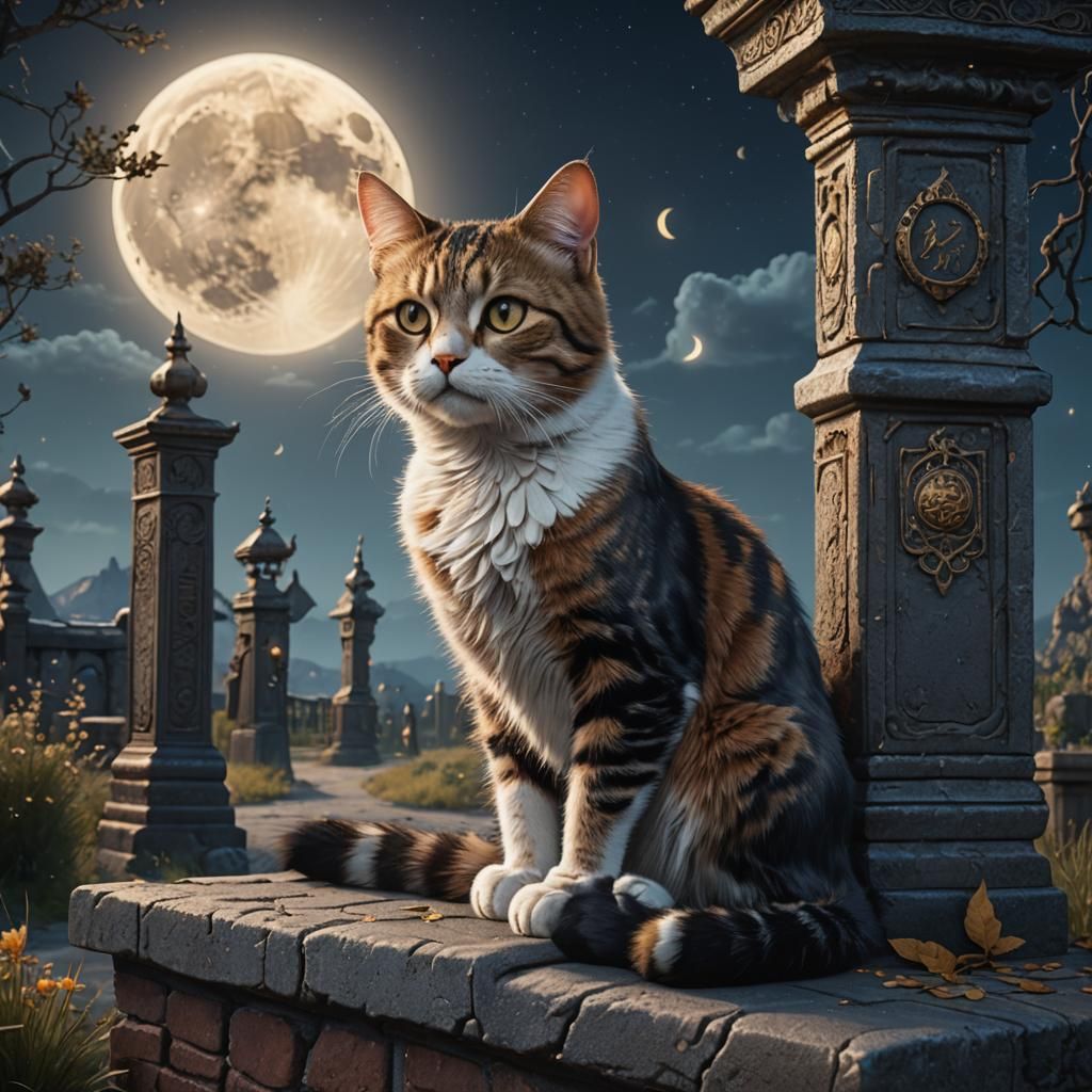 And the quiet cat sitting by the post Perceives the moon
