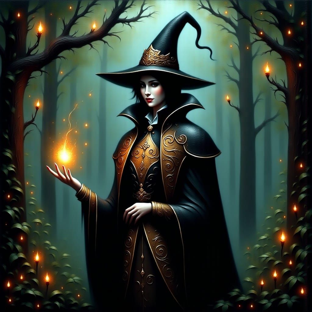 <lora:Black Fantasy:1.0> The good Witch  Glossy Oilpainting 