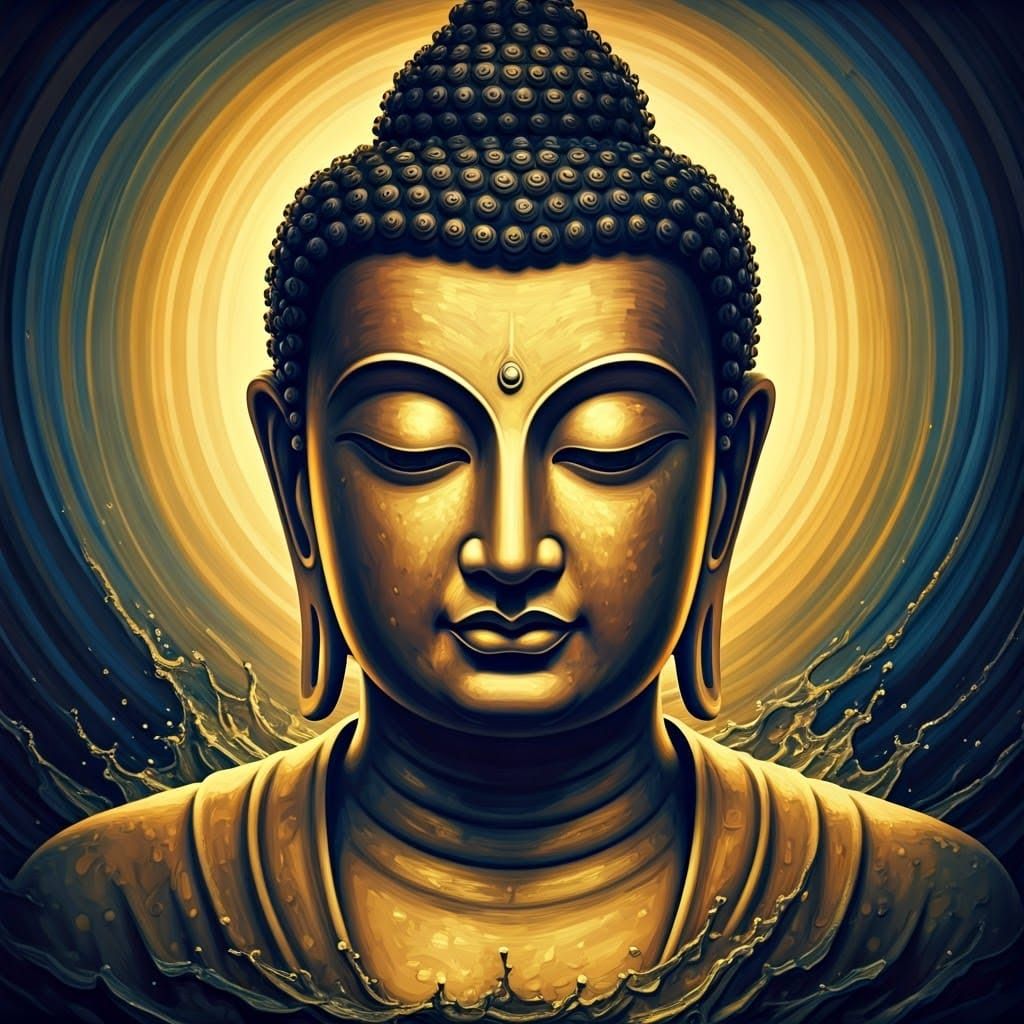 Enlightened Buddha in Cosmic Pointillist Dreamscape