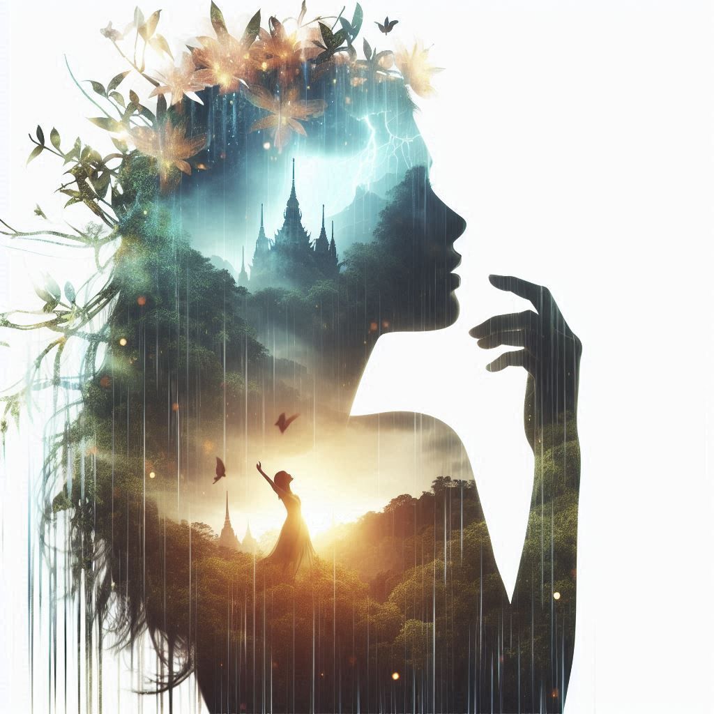 double exposure beautiful fantasy DALL-E 3 portrait landscap...