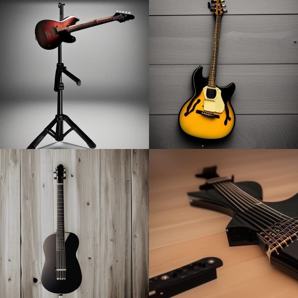 a black electric guitar on a stand AI Generated Artwork NightCafe