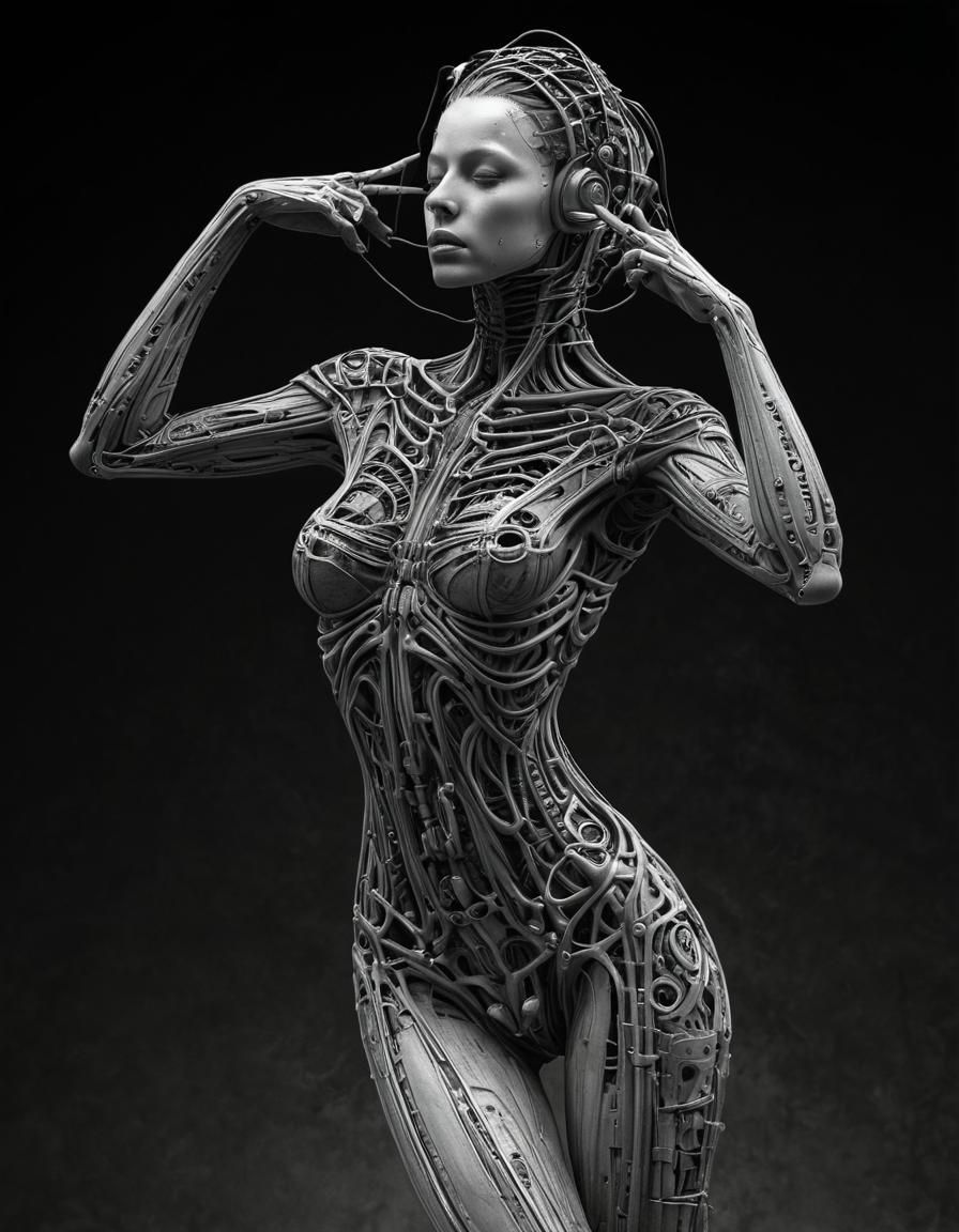 A Biopunk Dystopian Woman Inspired by Zdzisław Beksiński and H.R. Giger  by @Jane77755