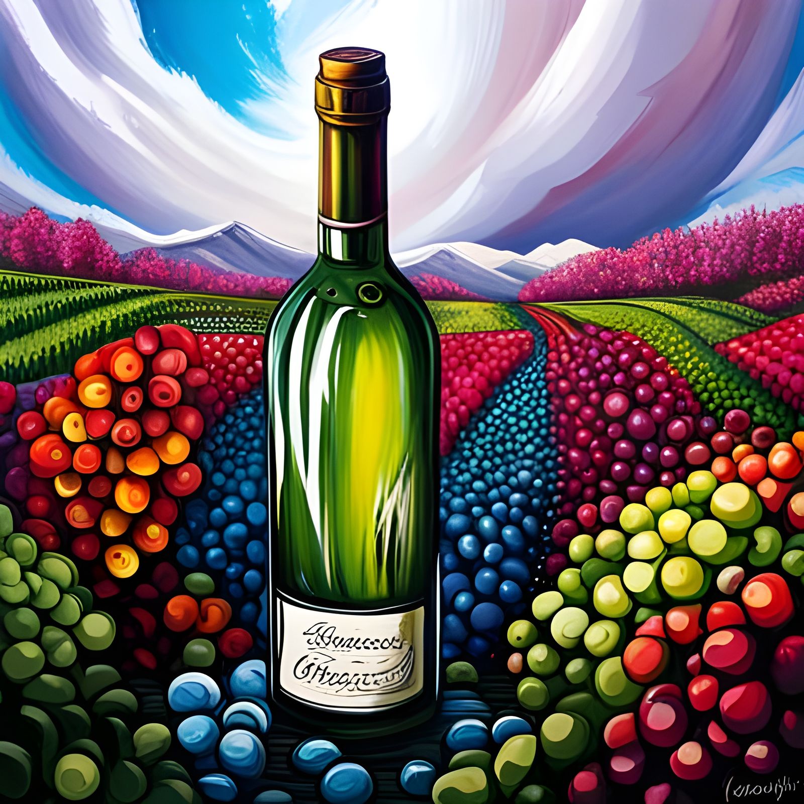 Winebottle and its source  by @viisipuu