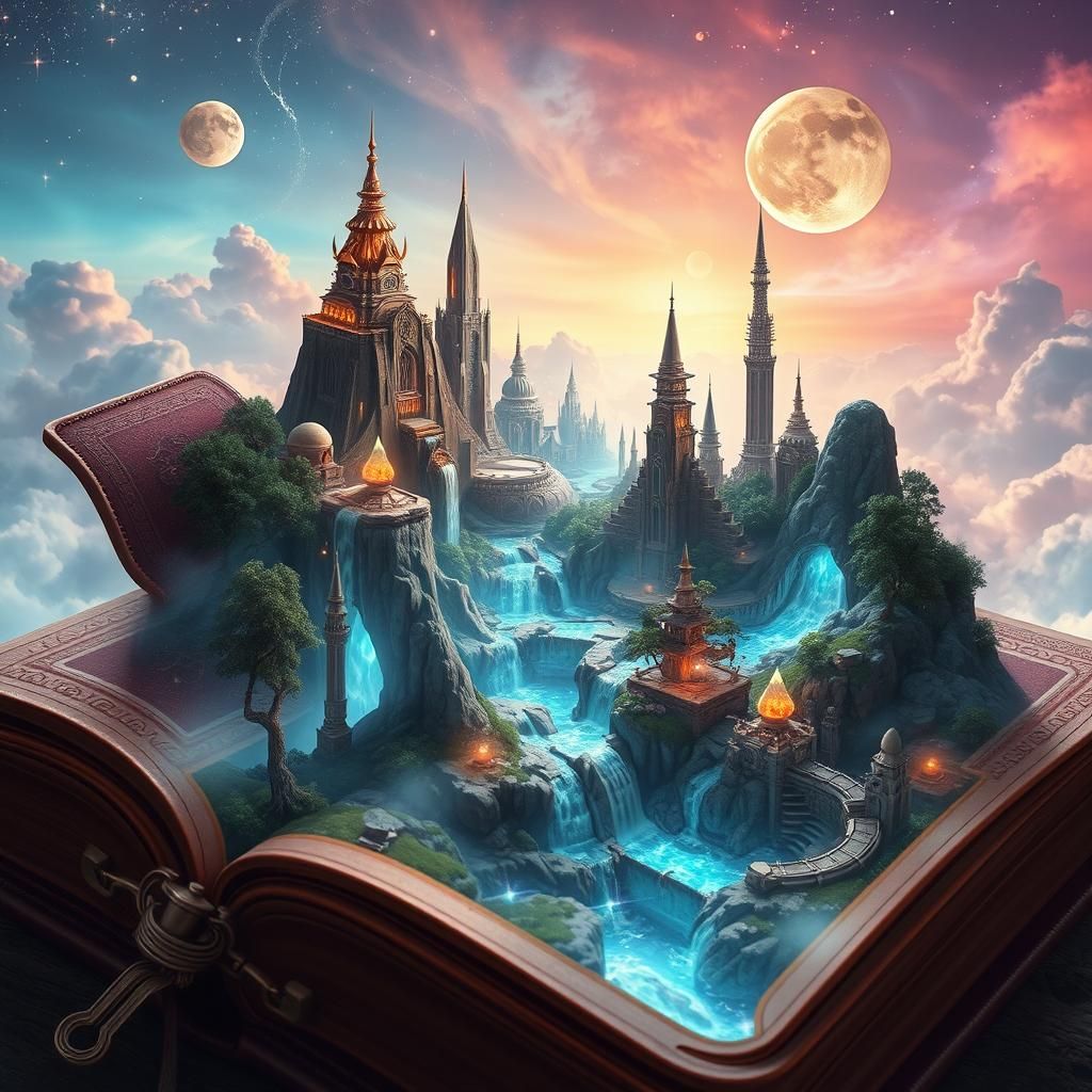 Futuristic World Emerges from Book in Digital Art