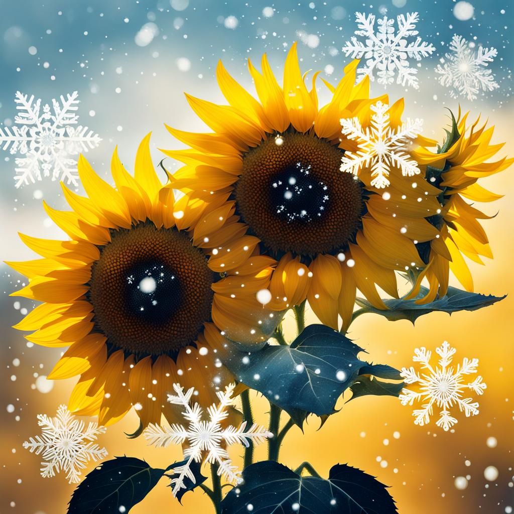 double exposure sunflowers + snowflakes
