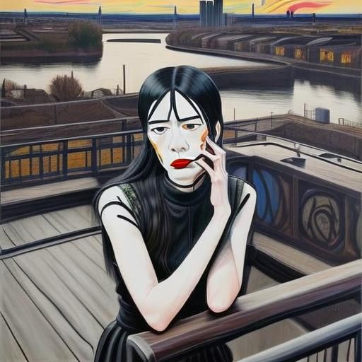 <lora:Screaming Dots V2:1.0> Sad girl from Minneapolis, gazi...