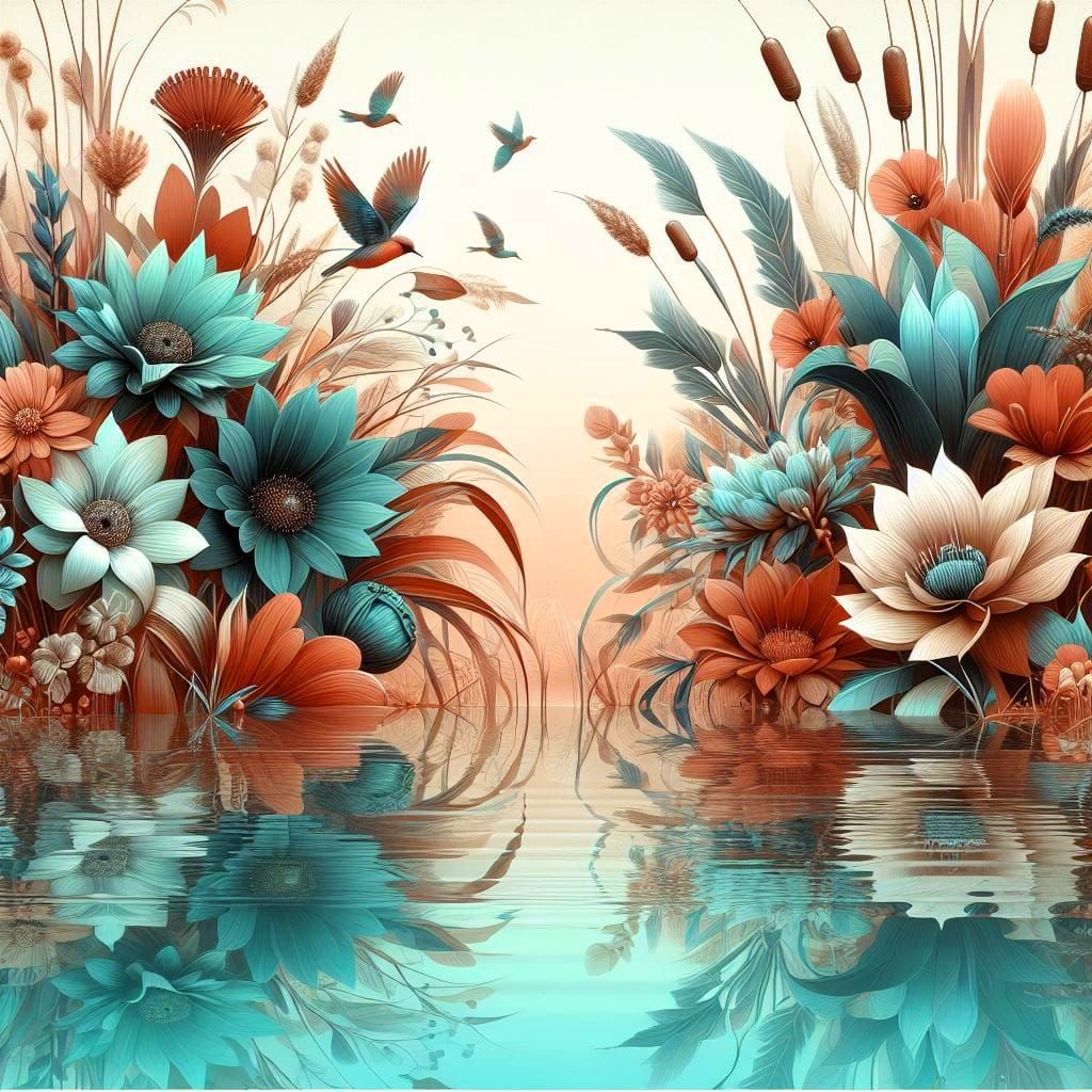 Floral Fantasy in Aqua and Rust