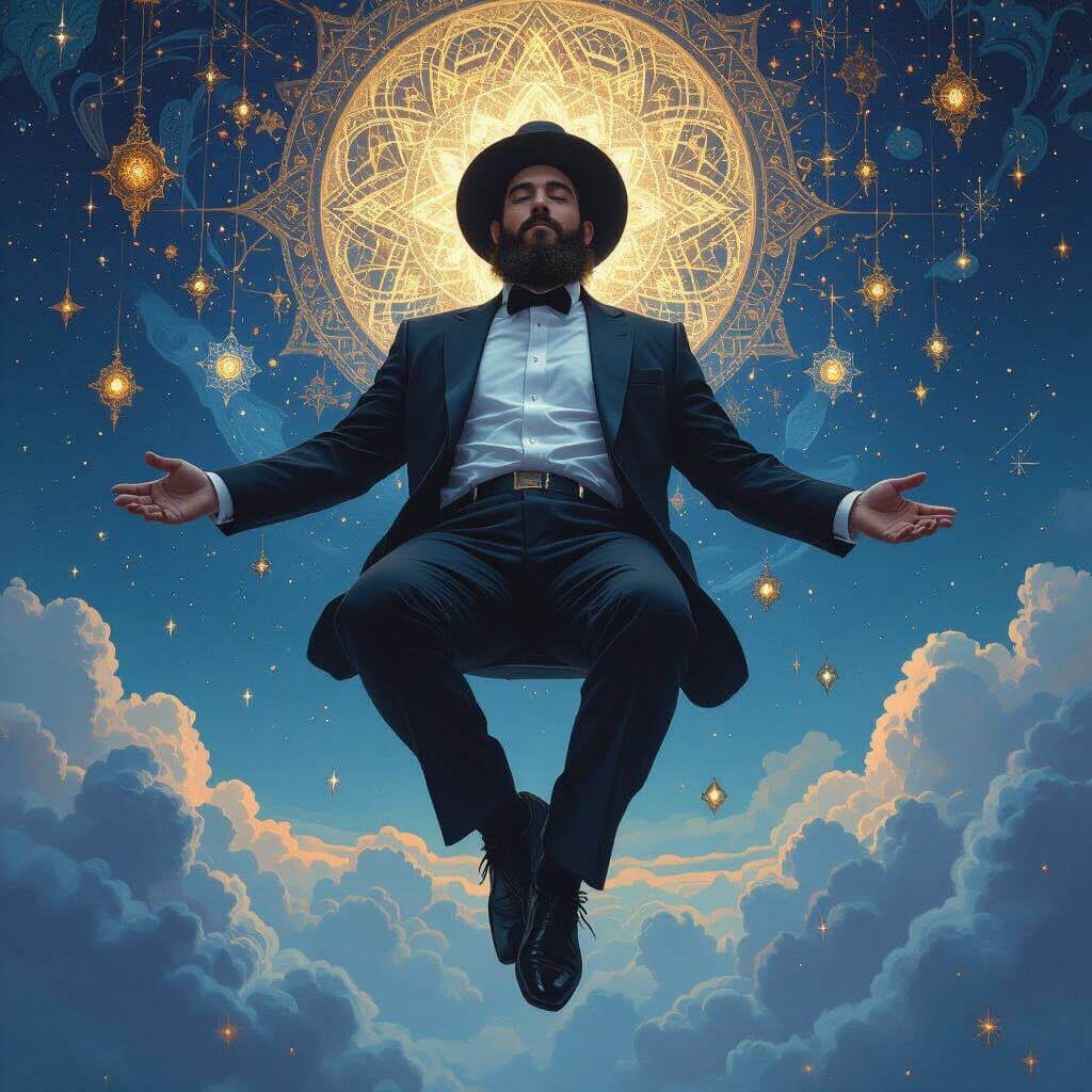 Dreamlike Orthodox Jewish Man in Mid-Air