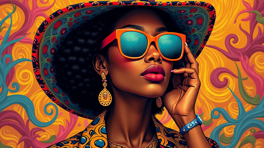 A portrait of an exotic melanin woman in purple and green, a...