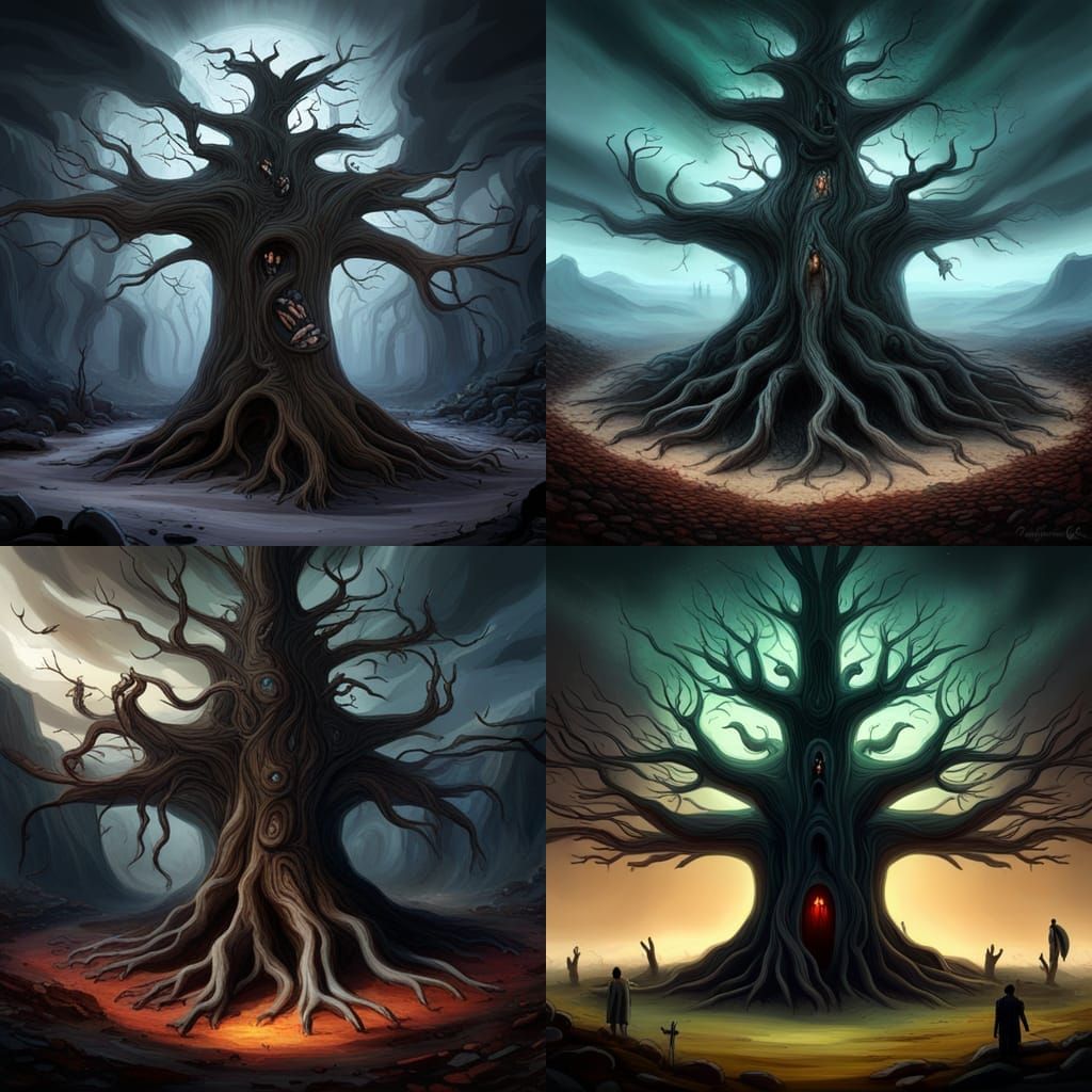 Horrifying Tree Surrounded with Spirits and hands reaching o...