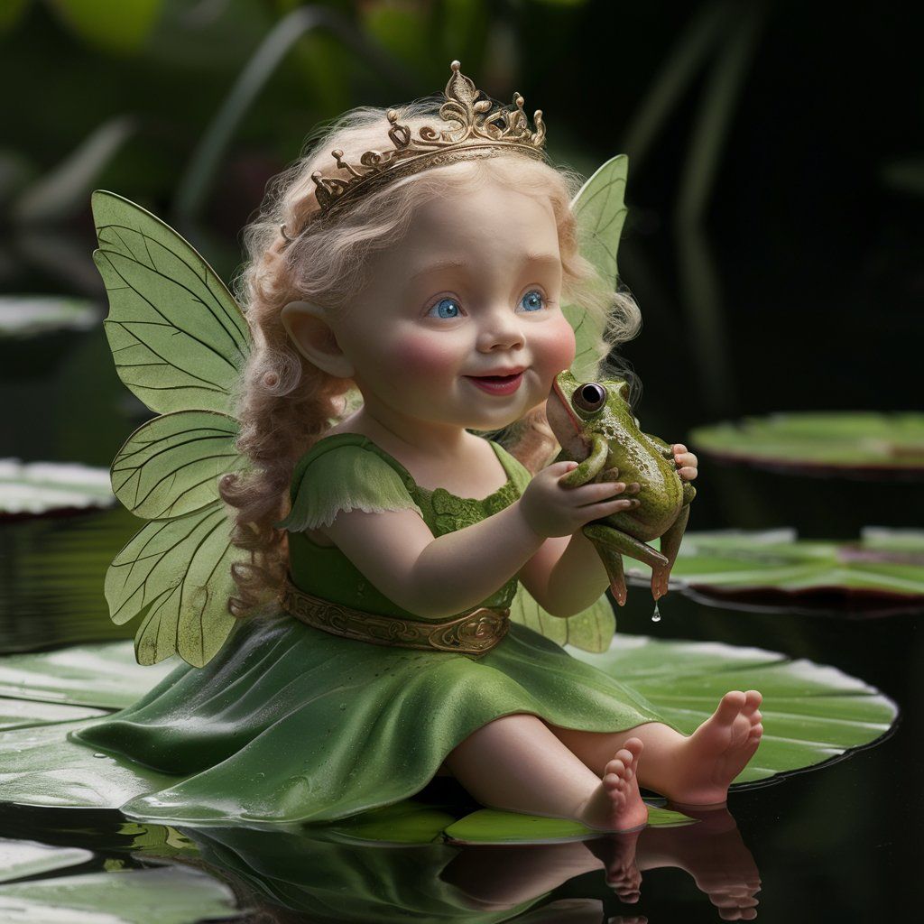 Fairy child and frog friend
