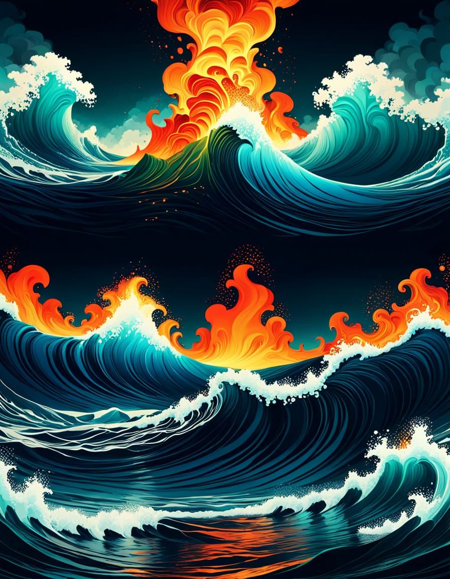 Dramatic Digital Matte Painting of Magma and Ocean