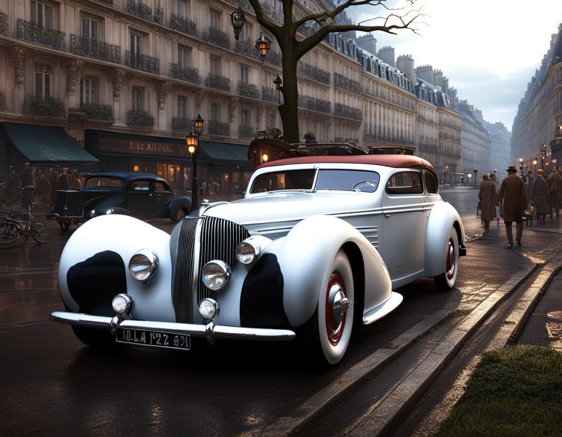 1940 grand coupé in Paris la nuit
