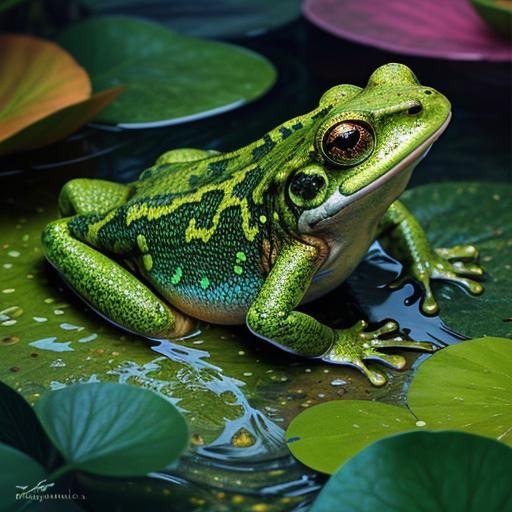Frog on jungle lily pads