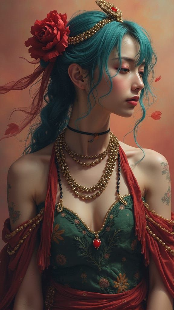 Asian Woman Shower Silhouette in Realistic Style