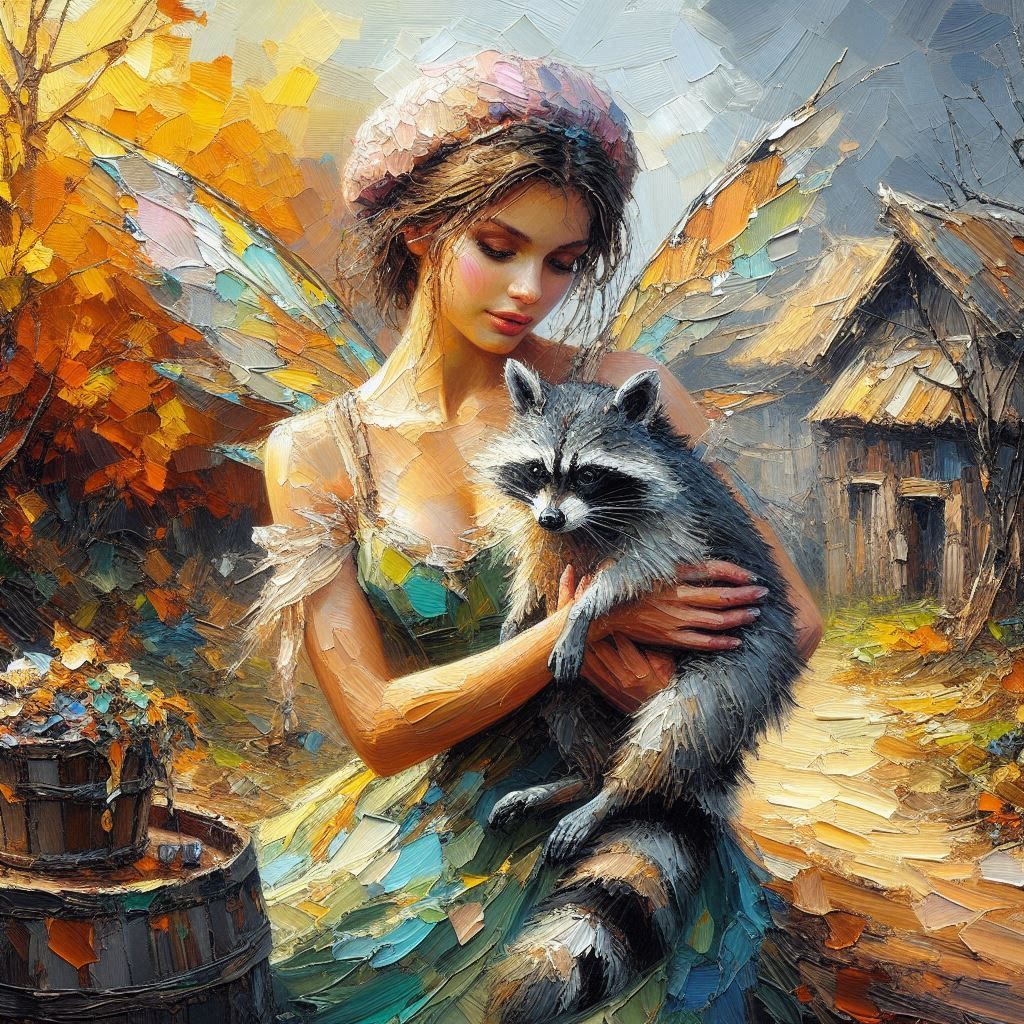 Fairy and her Pet Raccoon