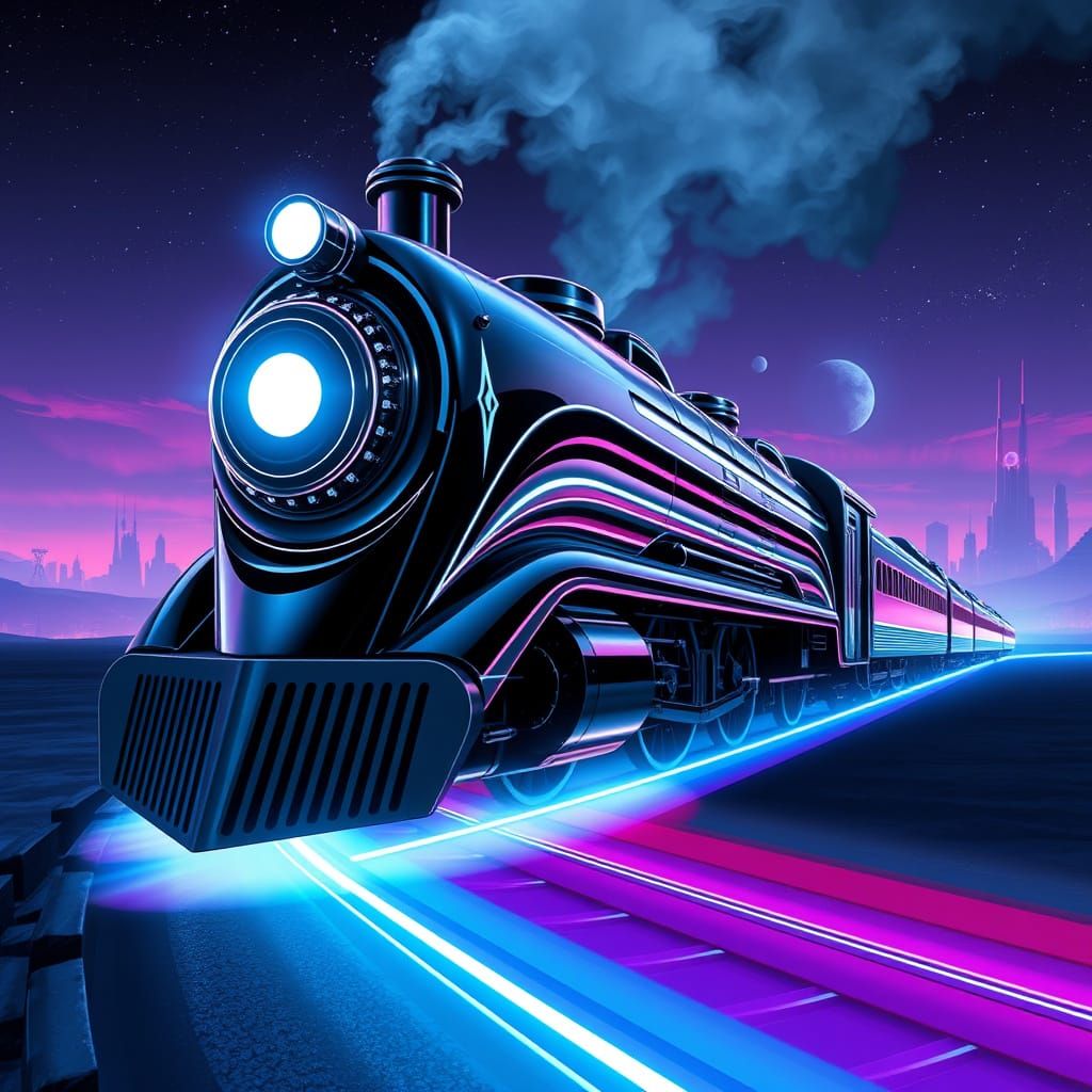 Retro-Futuristic Train in Cyberpunk Style