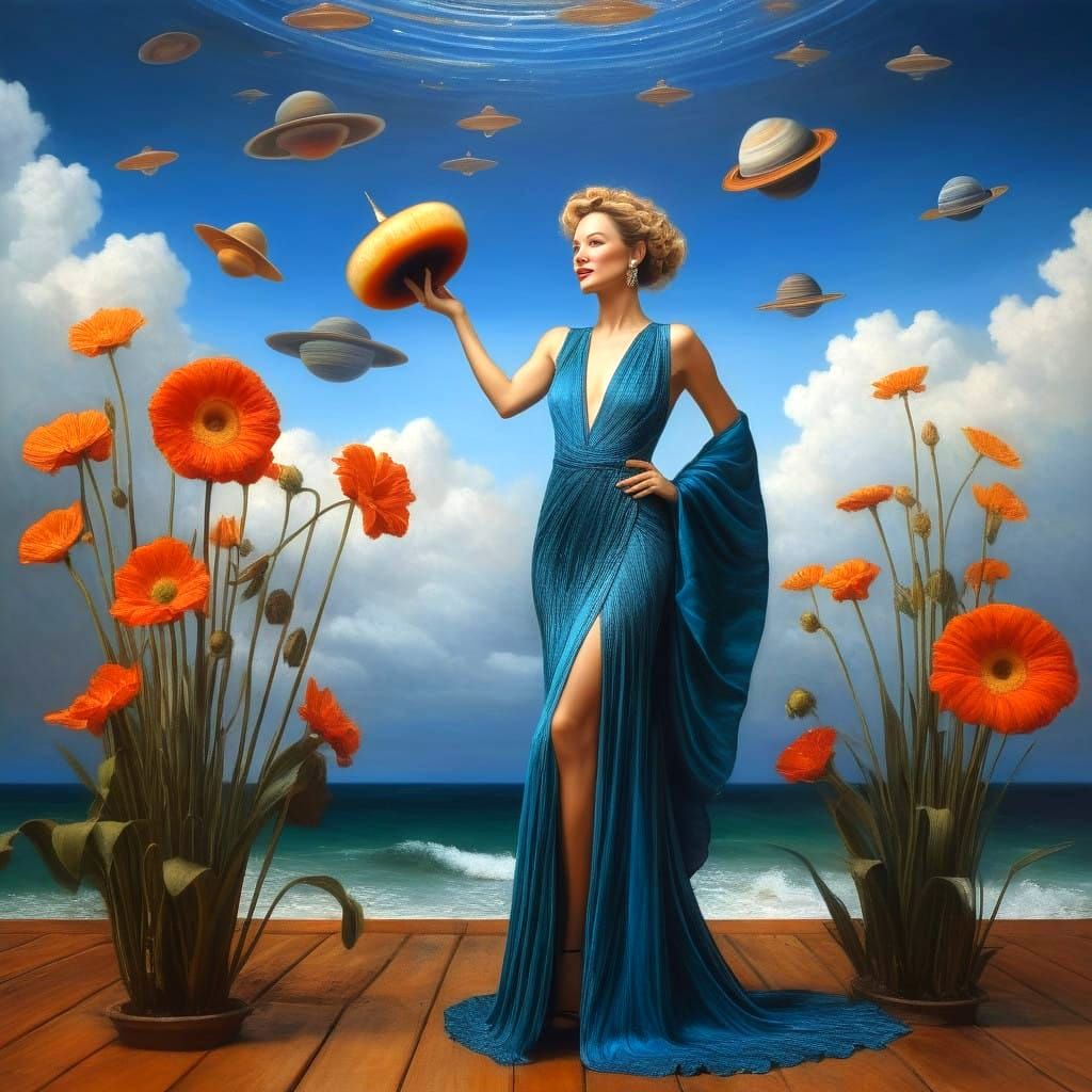 Elegant Woman in Vibrant Surrealistic Surroundings