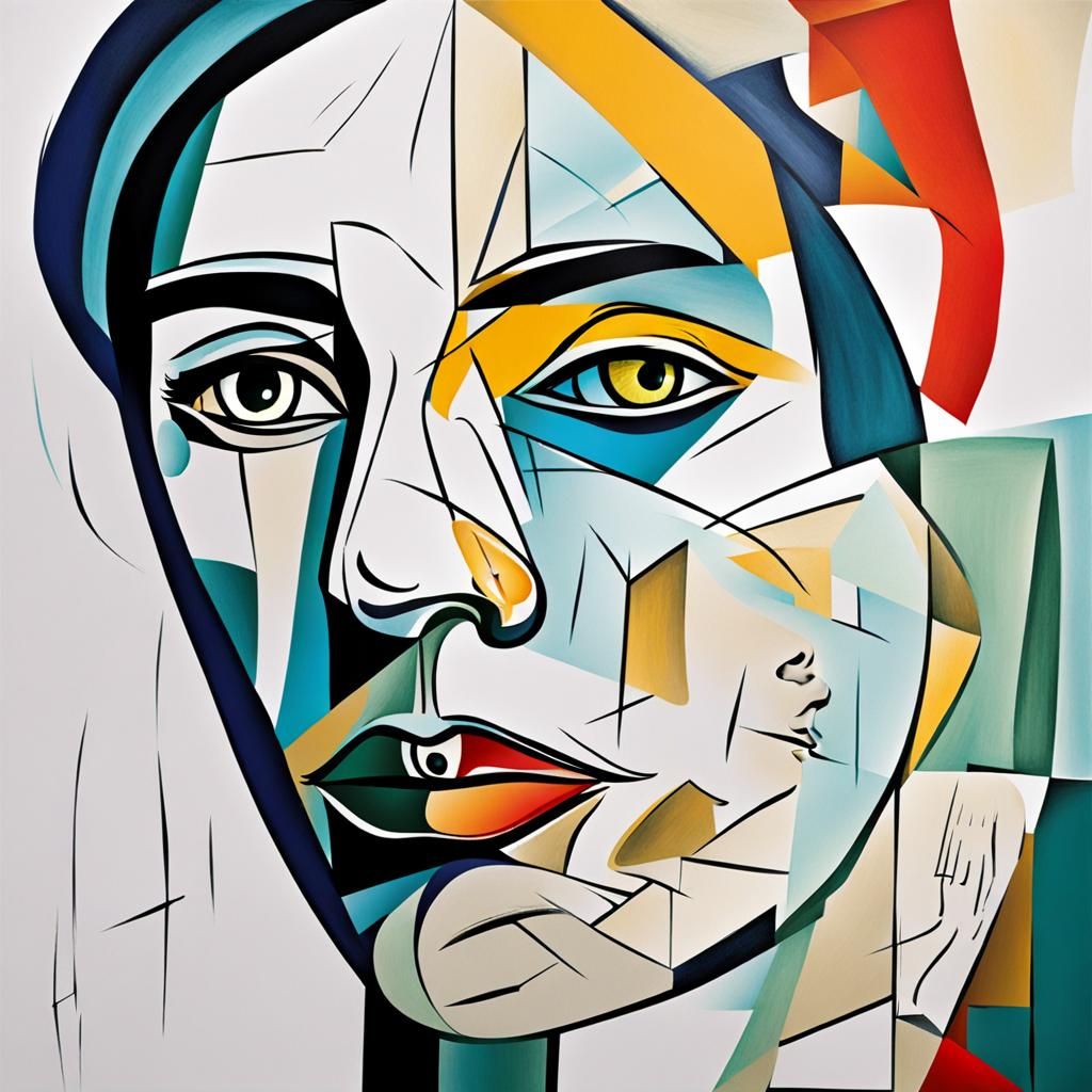 asymmetrical woman's face, artistic portrait, Picasso style,...