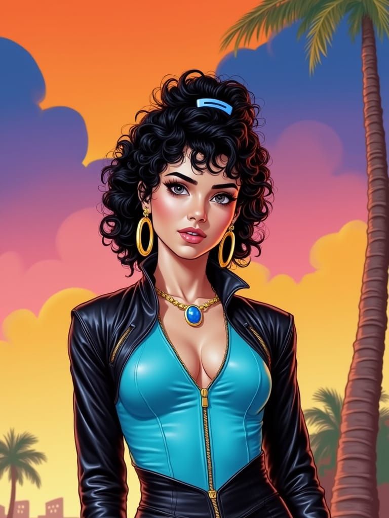 Vibrant 80s Goddess in Tropical Paradise