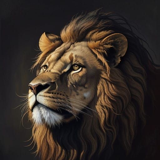 huge lion with big all dark mane