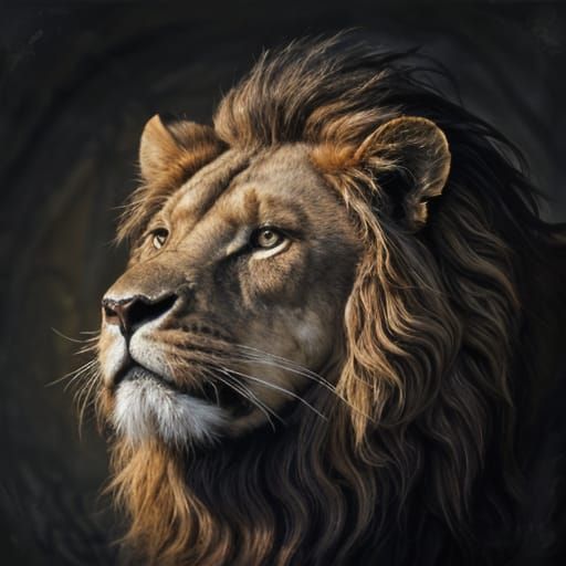 huge lion with big all dark mane