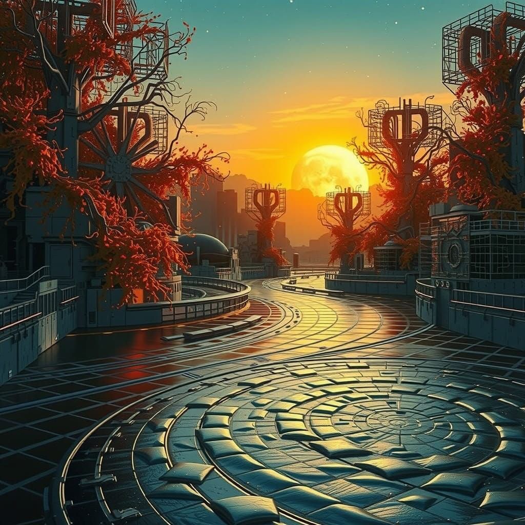 Cyberpunk Metropolis Under Starry Night Sky