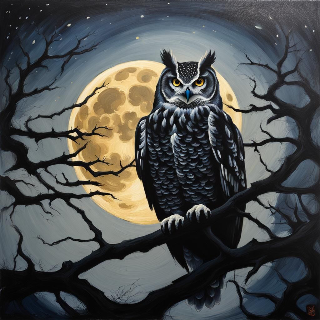 An owls silhouette infront of the full moon 🌕