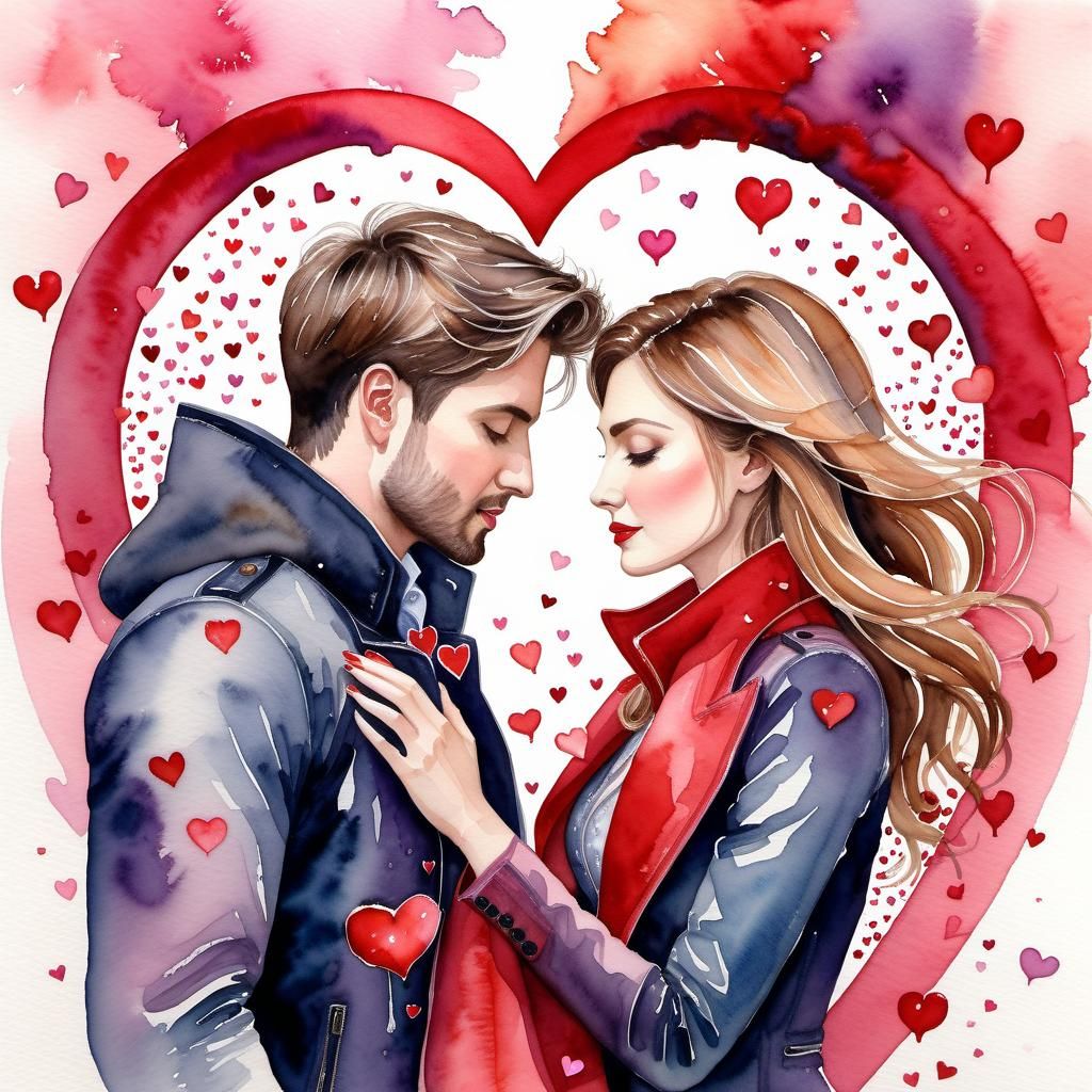Watercolor magical world of "Falling in Love", emotions of two individuals experiencing the initial stages ...  by @GrumpyKitten