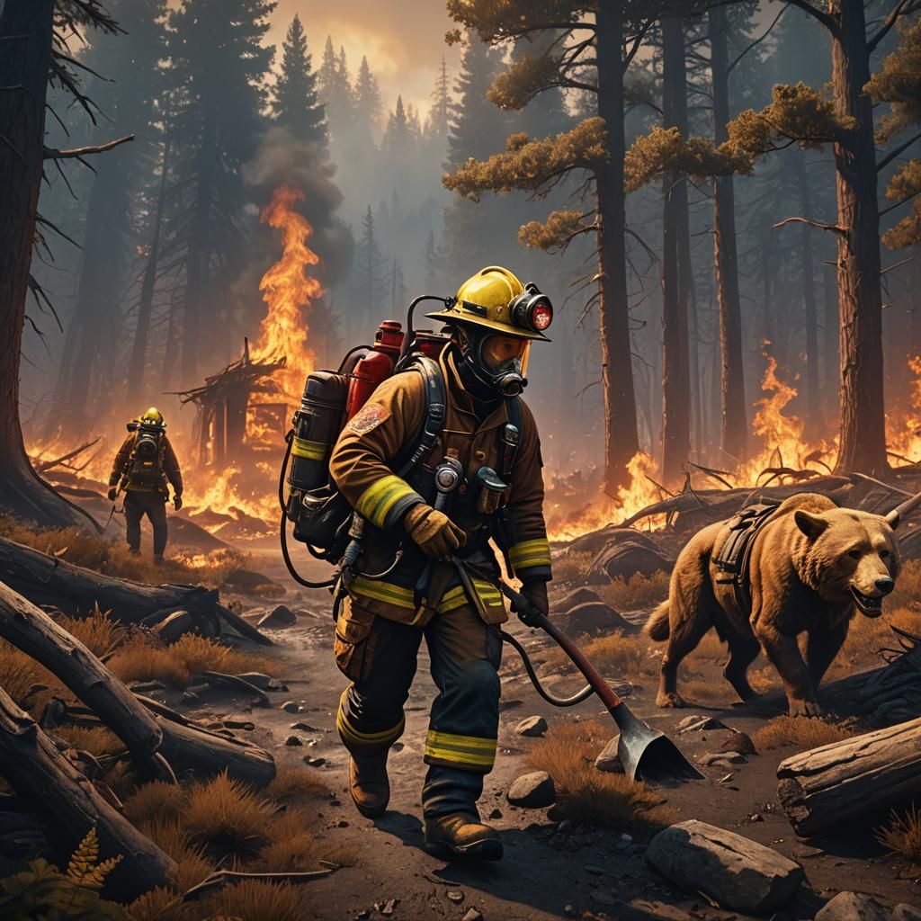Wildlife firefighter arriving at fire in wilderness   by @Christian 