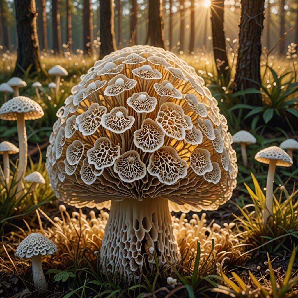  lacy morel mushroom that transforms into a drape of lace  by @Nelllle