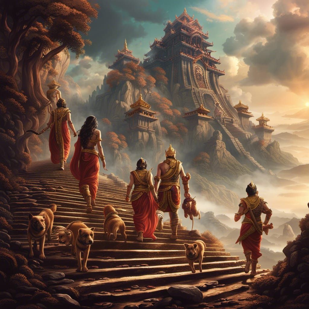 5 Pandavas from Mahabharata on their way to heaven walking o...