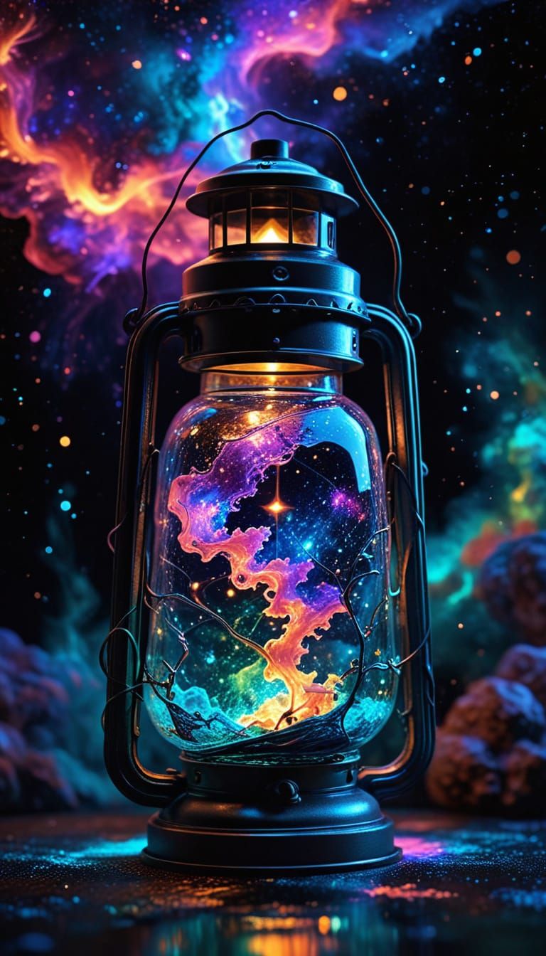 Colorsplash liquid lantern. The frame of the lantern is a splashy-liquid with relatively neat form. 

The light of the lantern casts an astr...